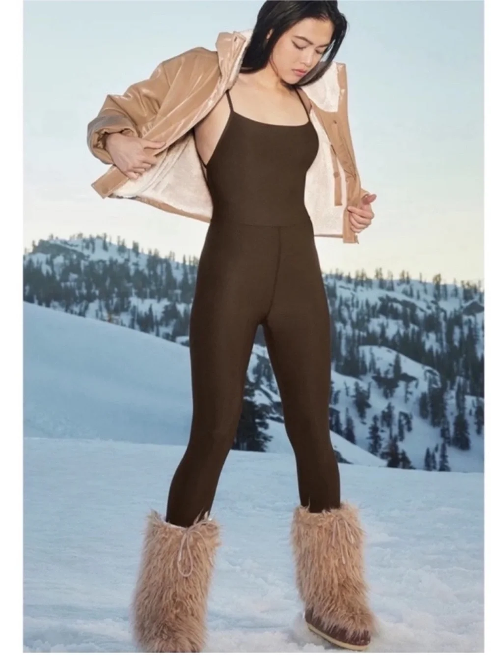 Alo Yoga Airlift Disco Daze Onesie Flare Jumpsuit Espresso 32